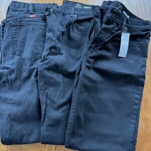 Lot of Georges Jeans & 1 Wrangler - All Black All Size 34 x 34 - 1 Brand New